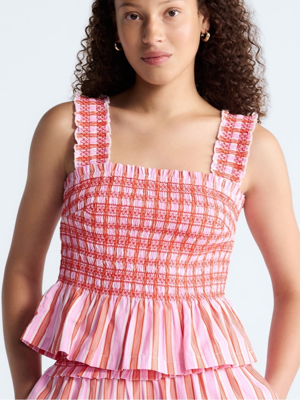 Free Assembly Women's and Women's Plus Smocked Cotton Tank Top with Peplum Hem